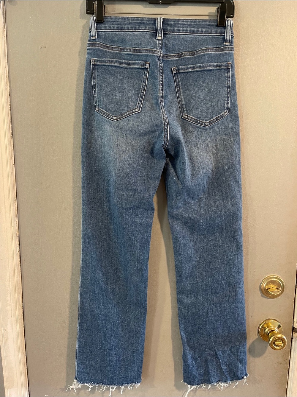 Quince Bella Stretch Straight Jeans Twilight Blue Fray Size 26 - Picture 12 of 15